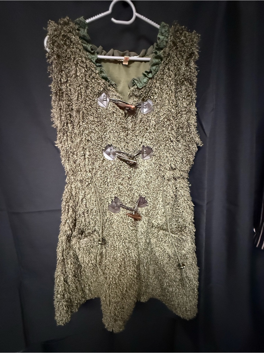 Pretty Angel Olive Green Textured Toggle Vest